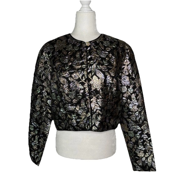 Patra Jackets & Blazers - Vintage Patra Jacket 14 Lame' Floral Metallic Black Cocktail Evening Glam